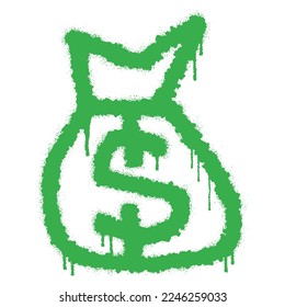 Dollar money bag  symbol icon with green  spray paint