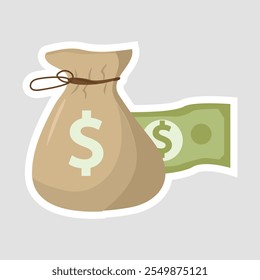 Dollar and Money Bag Vector Illustration Sticker. A money bag and dollar symbol sticker, perfect for business, finance, and travel expense themes