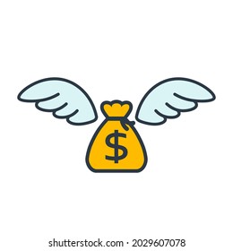 Dollar money bag with wings icon. Clipart image isolated on white background