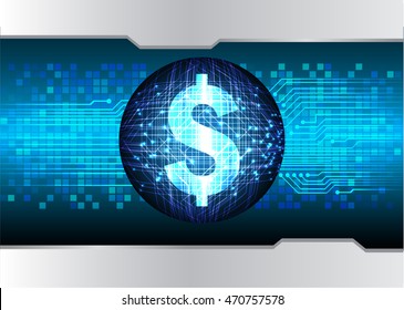 Dollar money business finance, Safety concept, Closed Padlock on digital background, cyber security. key. vector