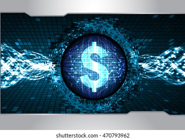 Dollar money business finance, Safety concept, Closed Padlock on digital background, cyber security. key. vector