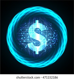 Dollar money business finance, Safety concept, Closed Padlock on digital background, cyber security. key. vector