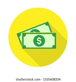 dollar money cash flat icon.Vector illustration in a simple style with a falling shadow. 10 eps.