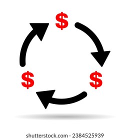 Dollar money change shadow icon, trade cash information web symbol, convert sign vector illustration .