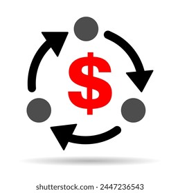 Dollar money change shadow icon, trade cash information web symbol, convert sign vector illustration .