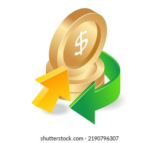 Dollar money click earnings in isometric and flat illustration