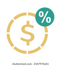 Dollar money, coin money with percent isolated on transparent background. Minimalist vector illustration.