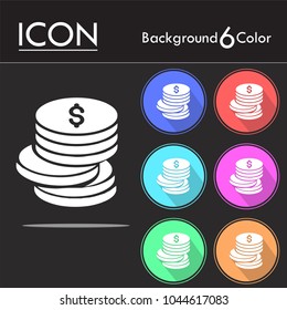 Dollar money Coins stack icon vector, Money stacked coins icon in flat style.