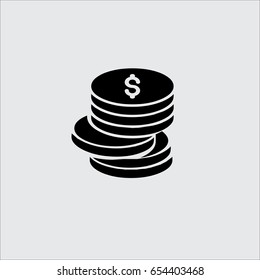 Dollar money Coins stack icon vector in trendy flat style isolated on grey background. Money stacked coins icon in flat style.