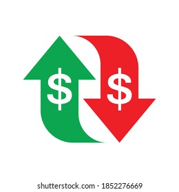 Dollar money - colored icon vector illustration. Up & down Arrows sogns. Cash back concept sign. Exchange market finance business symbol. 