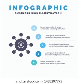 Dollar, Money, Connection, Seeding, Financial Solid Icon Infographics 5 Steps Presentation Background