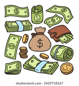 Dollar Money Currency Doodle Vector Illustration
