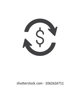 Dollar money exchange vector icon. filled flat sign for mobile concept and web design. Dollar update arrows simple solid icon. Symbol, logo illustration. Pixel perfect vector graphics
