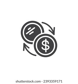 Icono vectorial del intercambio de dinero en dólares. signo plano relleno para concepto móvil y diseño web. Icono de glifo de cambio de moneda. Símbolo, ilustración del logotipo. Gráficos vectoriales