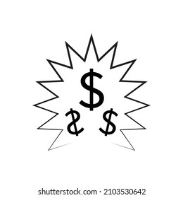 Diseño de icono de explosión de dinero en dólares aislado en fondo blanco
