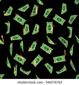 Dollar. money flying into the fire. seamless pattern. Simple fashion symbol for web site design or a button for mobile applications. Logo Illustrations