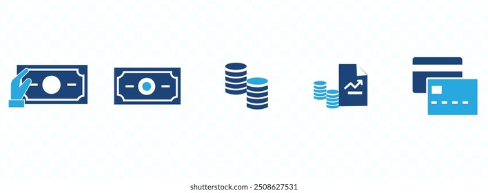 Dollar money icon in colorful design. Dollar bills icon set