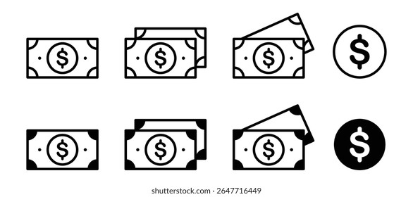 Dollar money icon set, American dollar bill flat icon for financial apps and websites vector illustration for web, ui, and mobile apps.