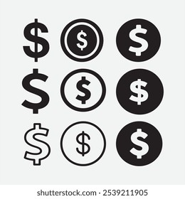 Dollar money icon set. Dollar sign vector silhouette isolated on background. Dollar sign icon illustration design. money sign logo. dollar symbol Black icon