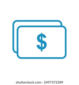 
dollar money icon vector blue line illustration