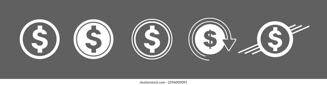 Dollar money icon vector illustration, Money, budget, savings, loan, cash, earnings, income, wallet, currency, dollar, card, coin, revenue, piggy bank, and profit icon set isolated. dollar symbol.