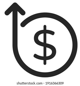 dollar money increases icon vector. dollars rate increase icon. Money symbol with stretching arrow up. rising cost prices.
