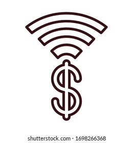 dollar money internet shopping or payment mobile banking vector illustration line style icon