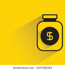 tarro de dinero en dólares con sombra de fondo amarillo