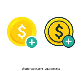 Dollar money with plus icon. Finance with add sign. Vector illustration