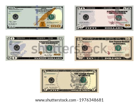 Dollar money realistic paper banknotes of USA 