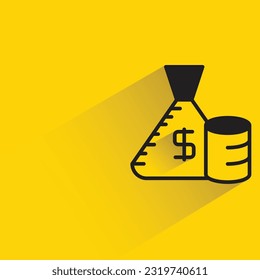 dollar money sack with shadow on yellow background