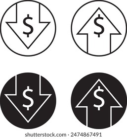 Dollar, Money Sign up and down in lined and isolated style. Vector illustration