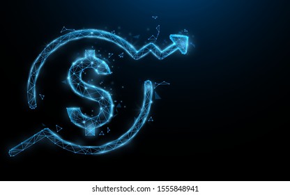 Dollar money sign growing up form lines, triangles and particle style design. Illustration vector