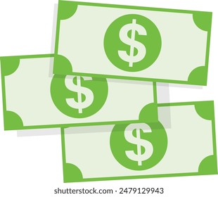 Dollar Money sign icon. American USD Dollar Bills in Various Positions Isolated on White Background