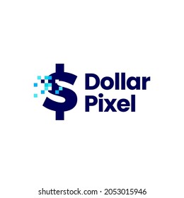 marca de píxel de signo de dólar marca digital logotipo de 8 bits icono vectorial