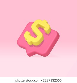 Dollar money sign quick tips currency exchange financial banking internet notification 3d icon realistic vector illustration. Accounting payment commercial finance transaction virtual cyberspace alert