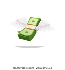 Dollar money stack with wings vector isolated on white background.