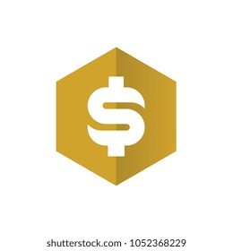 Dollar Money Symbol Combined With Gold Hexagon, Vector Illustration Design