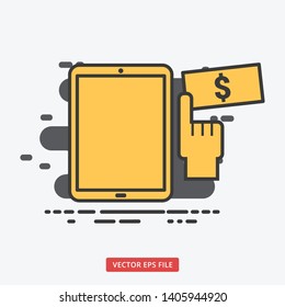 Dollar money from tablet modern business vector icon