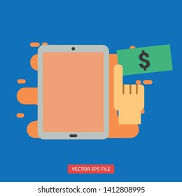 Dollar money from tablet modern flat business icon