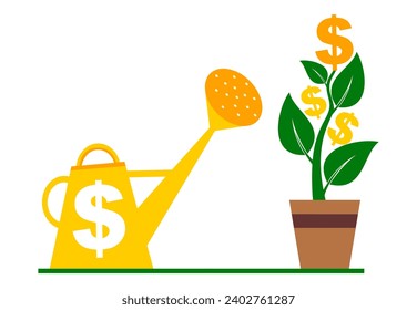 Dollar. Money tree isolated on white background. Business investment profit flat vector illustration. Revenue and income metaphor. Investors strategy, funding concept. Payment system. Business concept