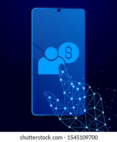 dollar, money, user touch phone. Polygon style touch phone vector illustration.