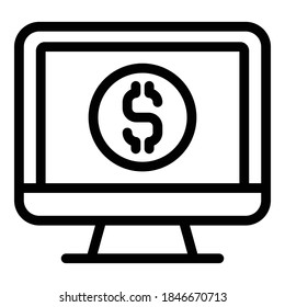 Dollar monitor icon. Outline dollar monitor vector icon for web design isolated on white background