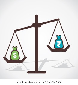 Dollar Is More Value Than Rupee Currency Concept Vector