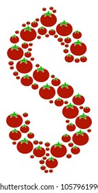 Dollar mosaic of tomato vegetables in various sizes. Vector tomato vegetable symbols are grouped into dollar figure. Nutrition vector design concept.