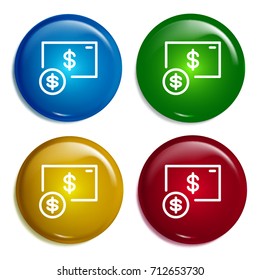 Dollar multi color gradient glossy badge icon set. Realistic shiny badge icon or logo mockup