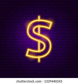 Dollar Neon Sign. Vector Illustration of Money Promotion.