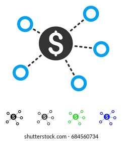 Dollar Network Links flat vector illustration. Colored dollar network links gray, black, blue, green pictogram variants. Flat icon style for graphic design.