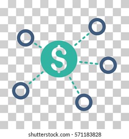 Dollar Network Links icon. Vector illustration style is flat iconic bicolor symbol, cobalt and cyan colors, transparent background. Designed for web and software interfaces.