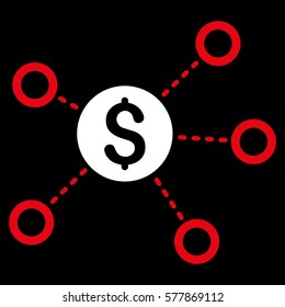 Dollar Network Links vector icon. Flat bicolor red and white symbol. Pictogram is isolated on a black background. Designed for web and software interfaces.